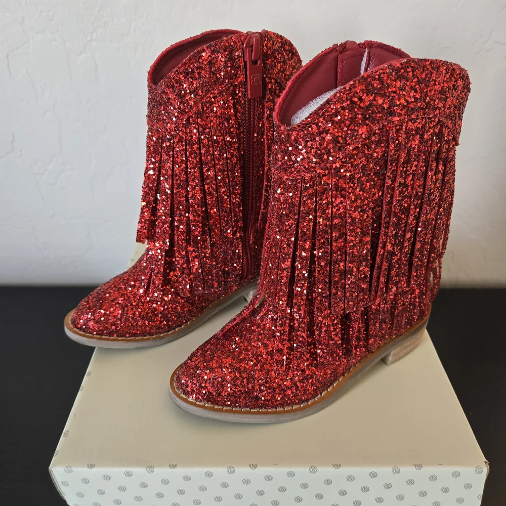 Sparkly Red Glitter Fringe Boots - Picture 5 of 10